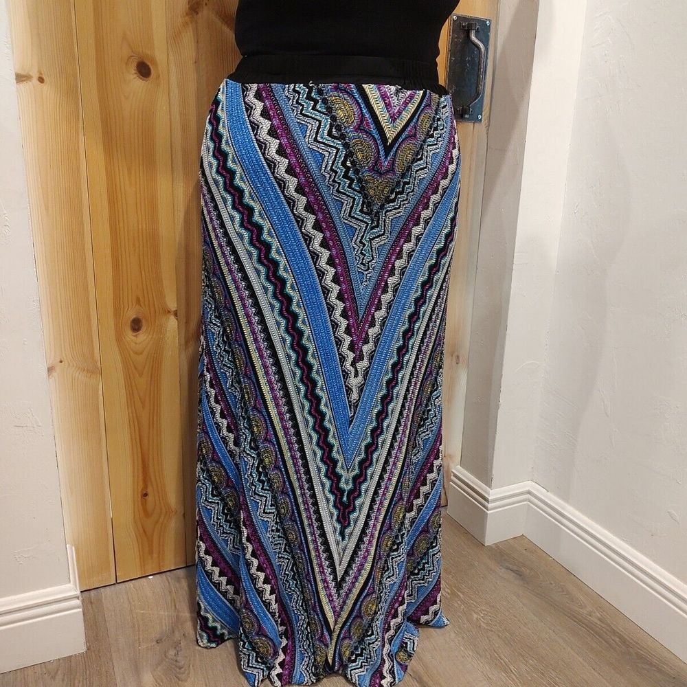 Printed V-Panel Maxi Skirt in Blue and Purple